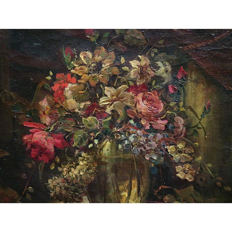 G. Zampogna, Dead Nature Of Flowers And Fruit, 1952, Oil On Canvas, Framed photo for sale