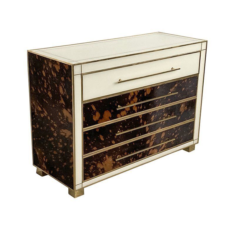 Chest Of Drawers In White Murano Glass And Cow Leather, 1980s photo furniture