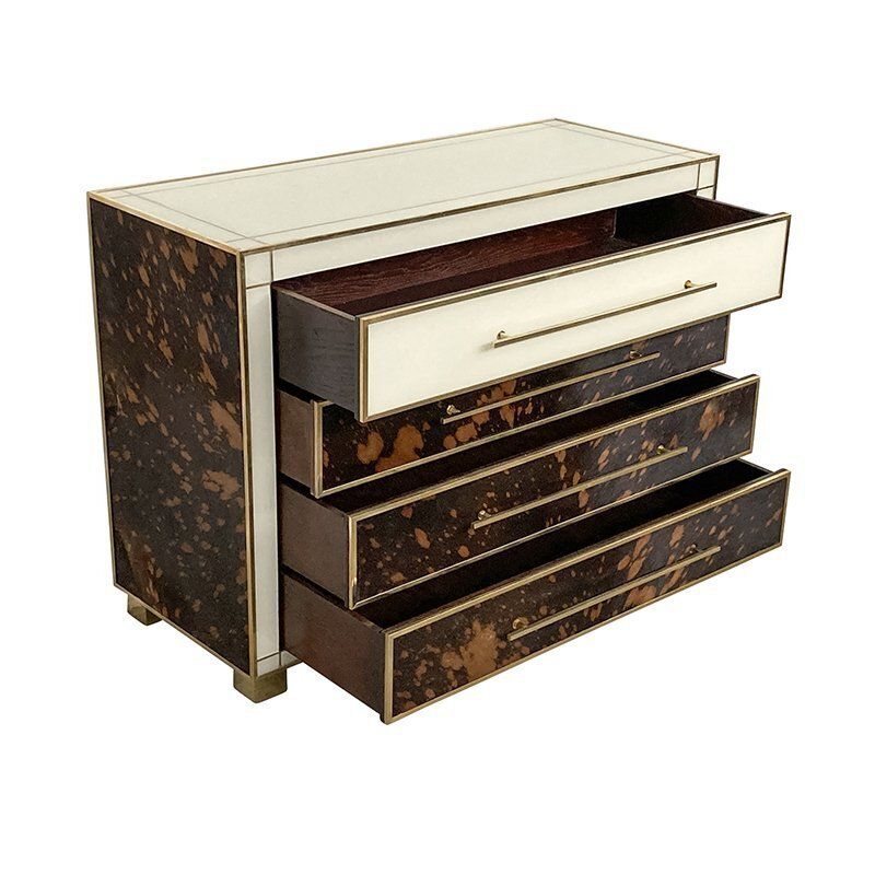 Chest Of Drawers In White Murano Glass And Cow Leather, 1980s photo buy