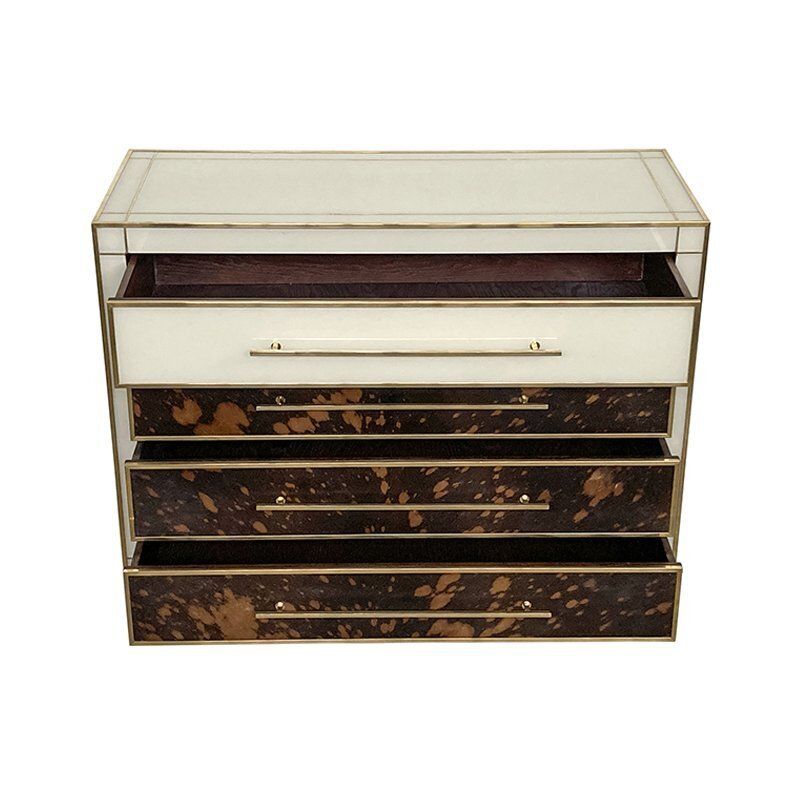 Chest Of Drawers In White Murano Glass And Cow Leather, 1980s photo vintage