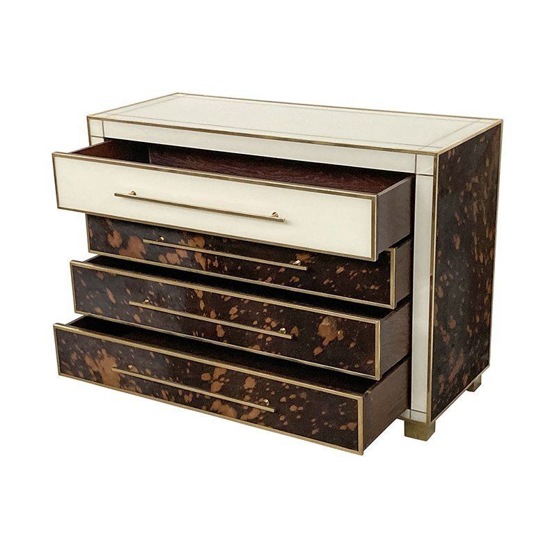 photo furniture Chest Of Drawers In White Murano Glass And Cow Leather, 1980s
