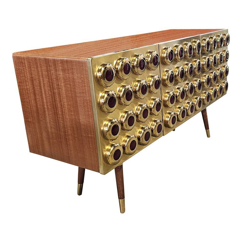 3 Door Sideboard In Brass And Glass, 1980s photo Furniture