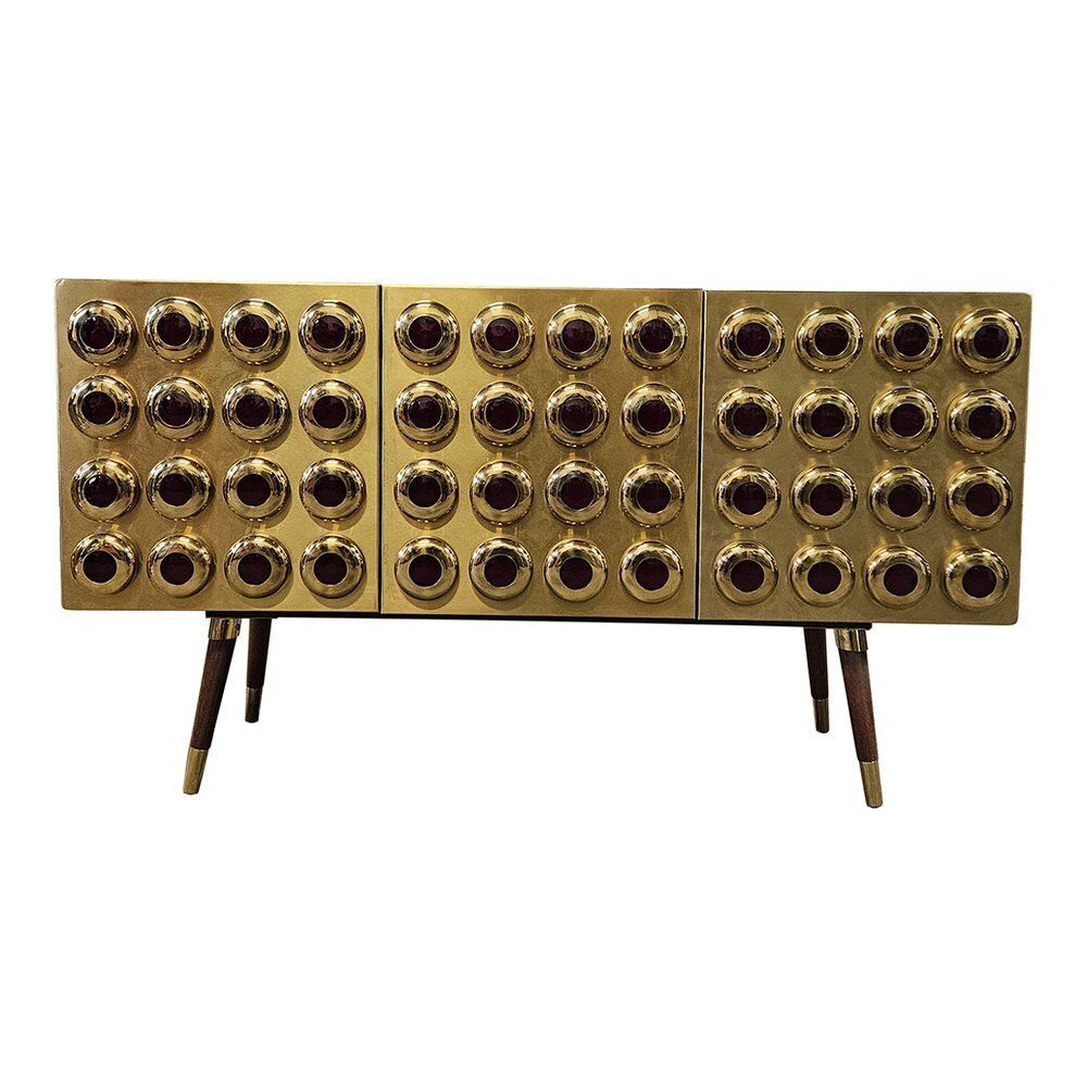 3 Door Sideboard In Brass And Glass, 1980s photo vinterior