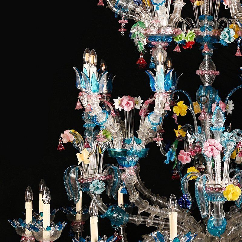 Murano Glass Chandelier With Multicolored Crystal In The Style Of Rezzonico, 1930s photo Lighting