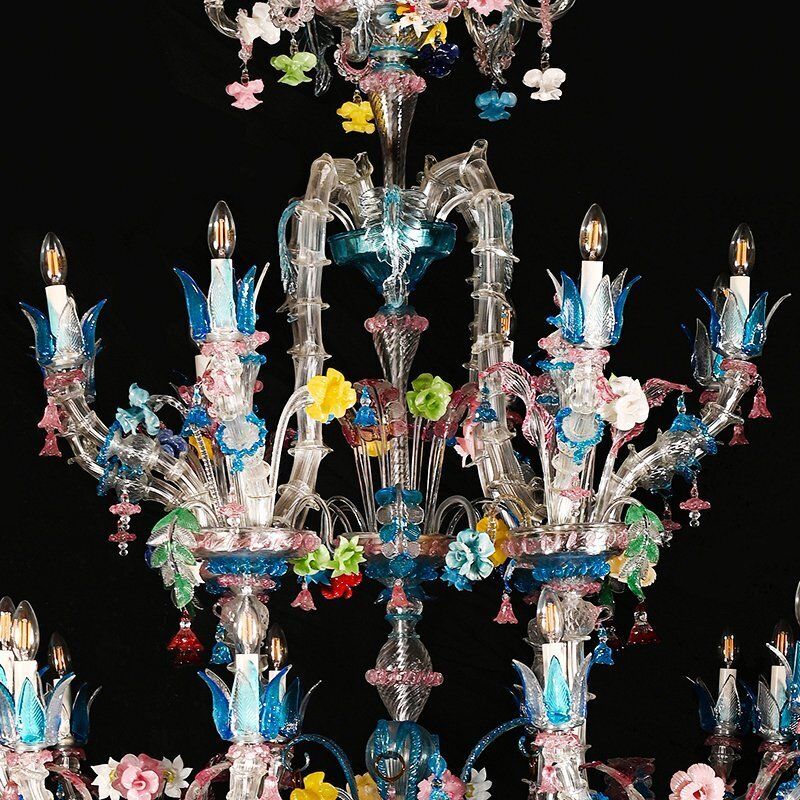 Murano Glass Chandelier With Multicolored Crystal In The Style Of Rezzonico, 1930s photo 37576.0