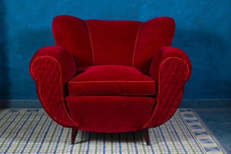 Set Of Mid Century Red Velvet Lounge Chairs, 1940s photo Furniture