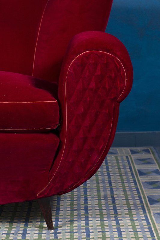 Set Of Mid Century Red Velvet Lounge Chairs, 1940s photo 8475.0
