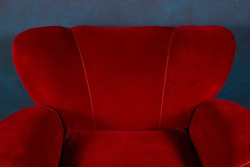 Set Of Mid Century Red Velvet Lounge Chairs, 1940s photo buy