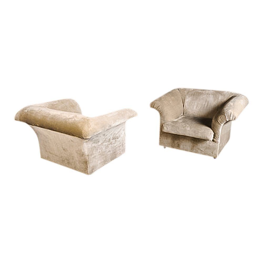 Set Of Vintage Armchairs In Beige Fabric, 1980s photo buy