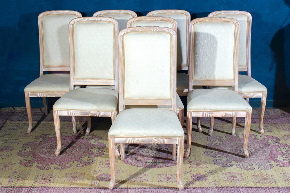 Italian White Decapé Wood Chairs, 1970s, Set Of 8 photo vinterior