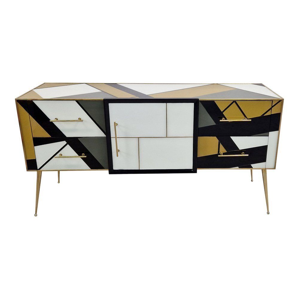 Credenza With Four Drawers And One Door In Murano Glass, 1980s