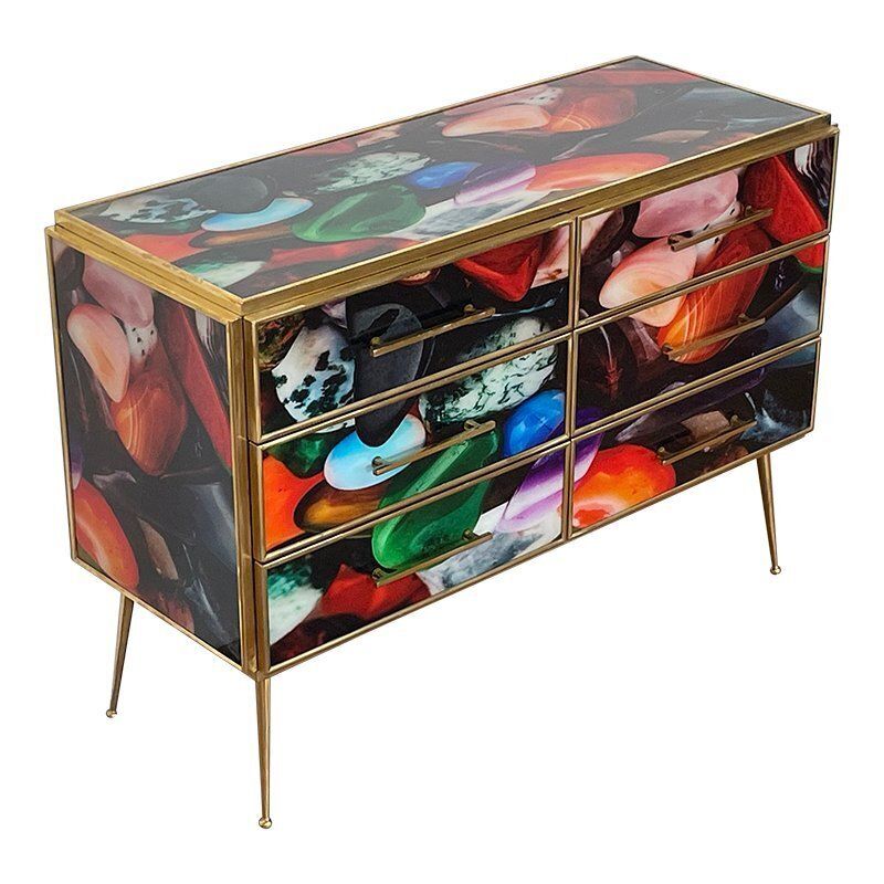 Dresser With Six Colored Glass Drawers, 1980s photo Furniture