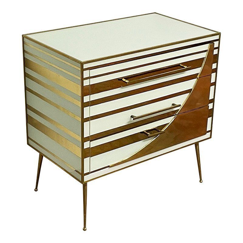White And Gold Three Drawer Dresser, 1990s photo for sale