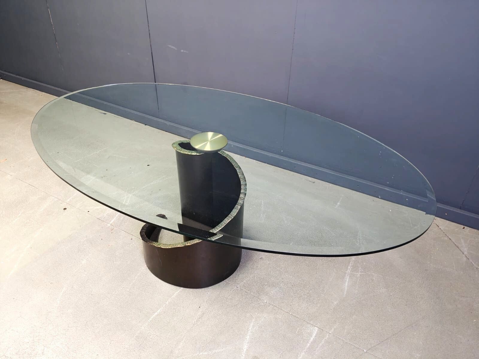 1990s Brutalist Style Glass And Bronze Dining Table By Barilone For Roche Bobois photo Furniture