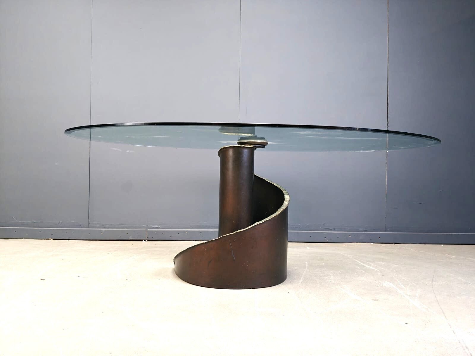 1990s Brutalist Style Glass And Bronze Dining Table By Barilone For Roche Bobois photo vinterior