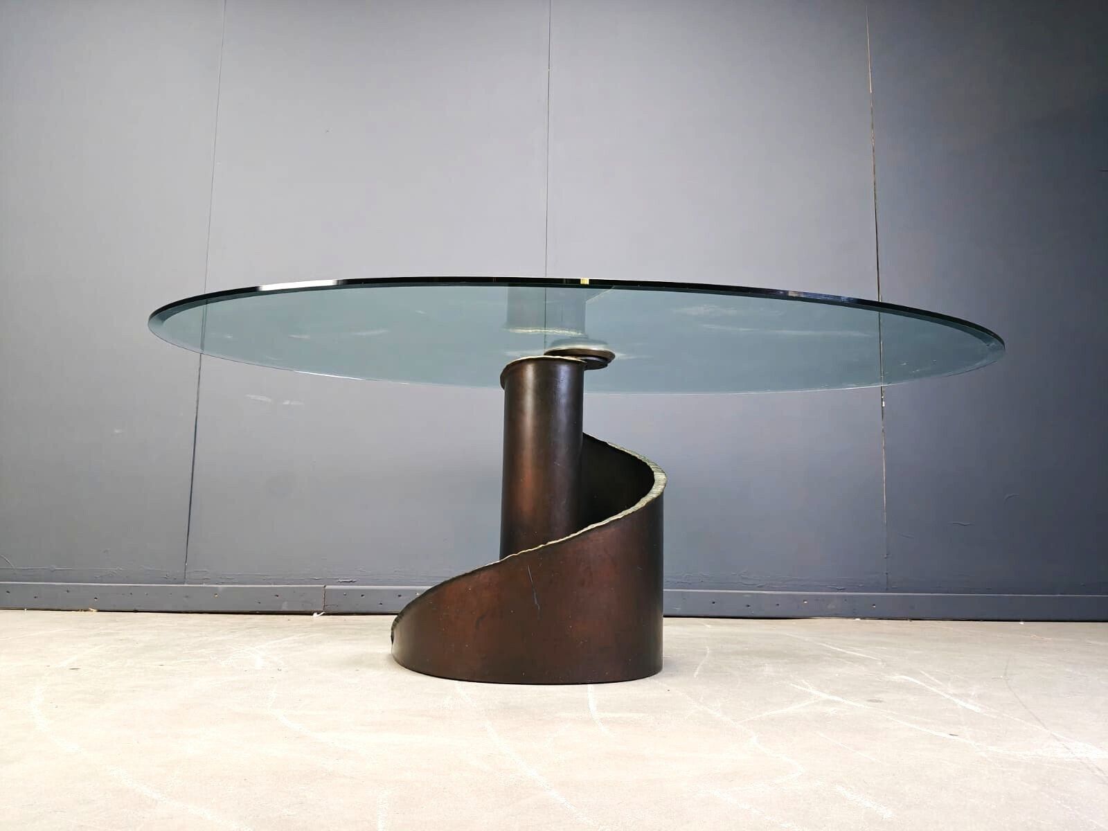 Furniture 1990s Brutalist Style Glass And Bronze Dining Table By Barilone For Roche Bobois photo