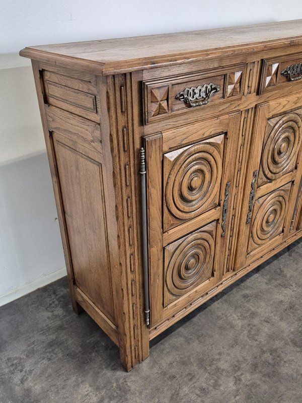 High Sideboard In Carved Oak From Dlg ​​Dudouyt photo for sale