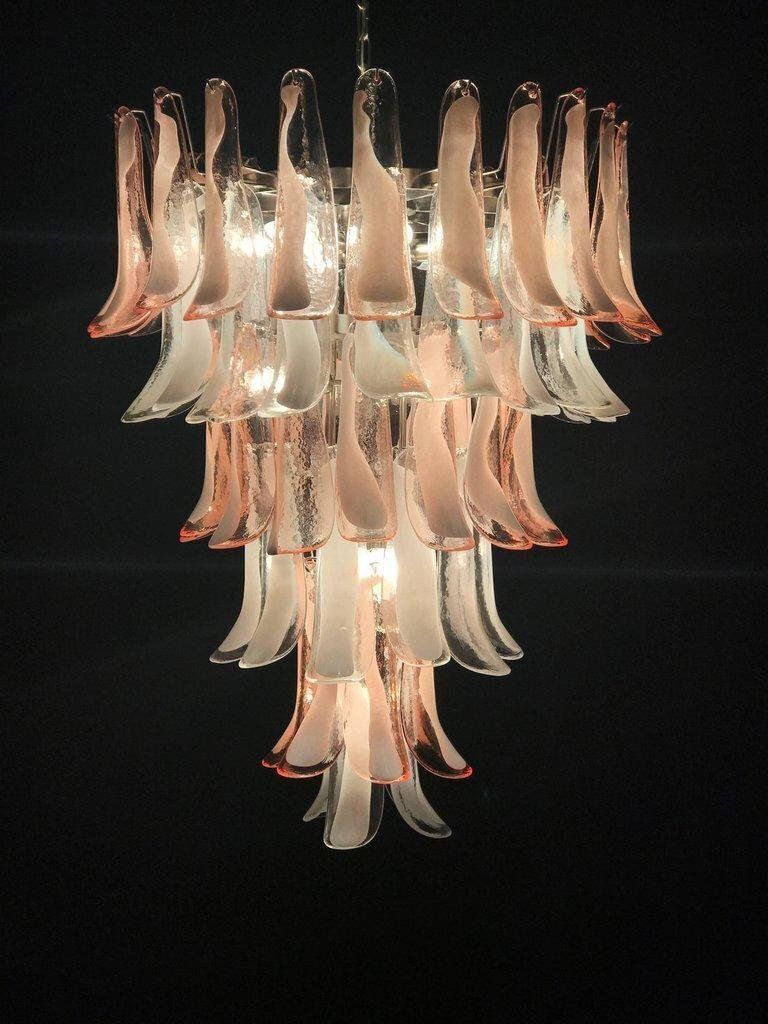 Italian Murano Glass Pink And White Petal Chandeliers, 1980s, Set Of 2 photo 5153.0