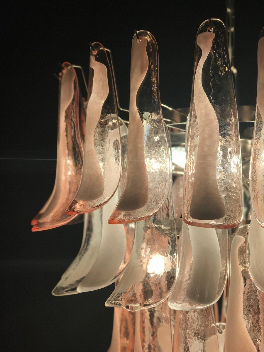 Italian Murano Glass Pink And White Petal Chandeliers, 1980s, Set Of 2 photo vinterior