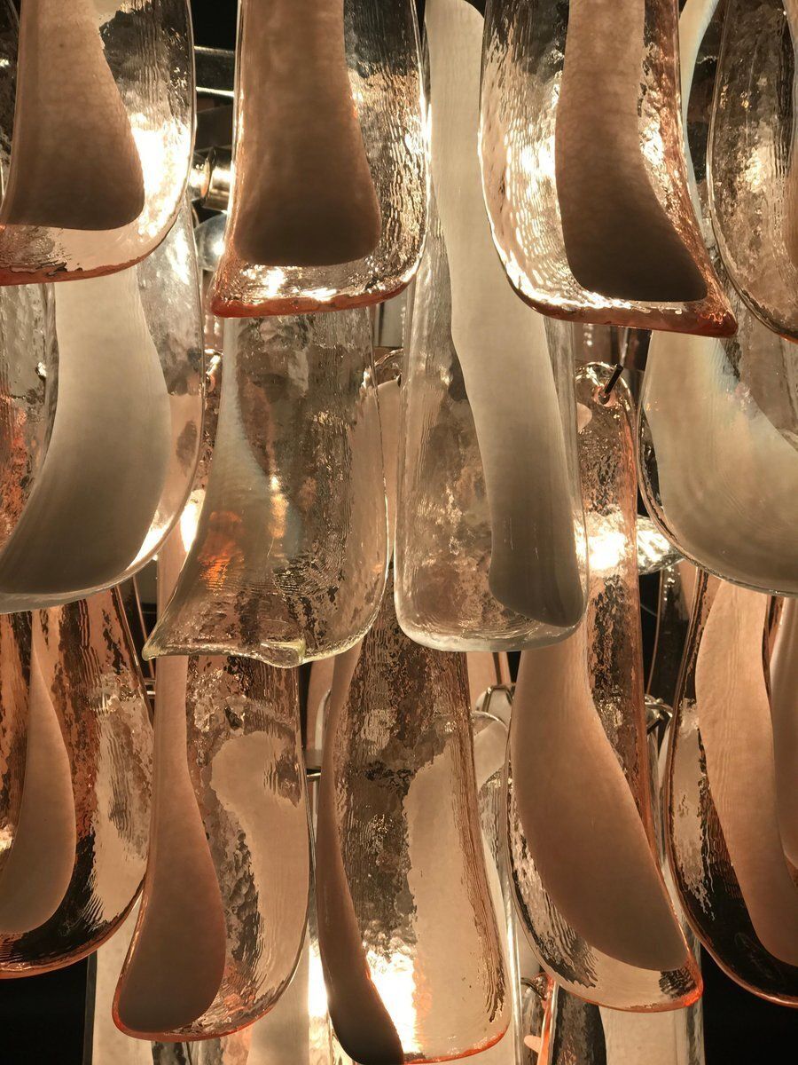 Lighting Italian Murano Glass Pink And White Petal Chandeliers, 1980s, Set Of 2 photo