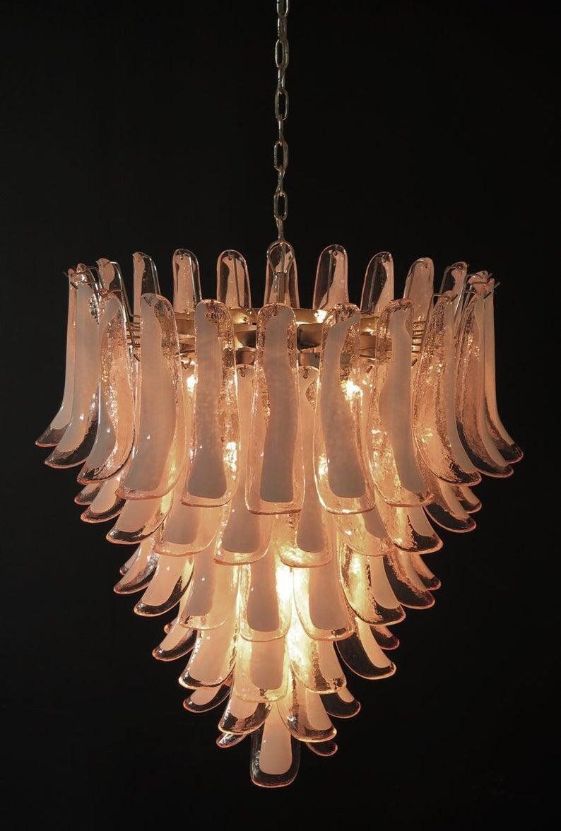 photo vinterior Italian Murano Glass Pink And White Petal Chandeliers, 1980s, Set Of 2