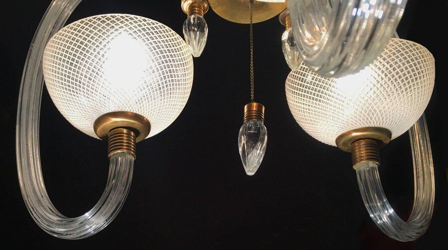 Reticello Murano Glass Chandelier By Ercole Barovier, 1940s photo vintage