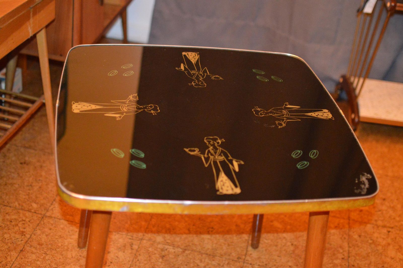 Vintage 50s Mid Century Nordic Modernist Rockabilly  Glass  Desk Table. German Table photo vinterior