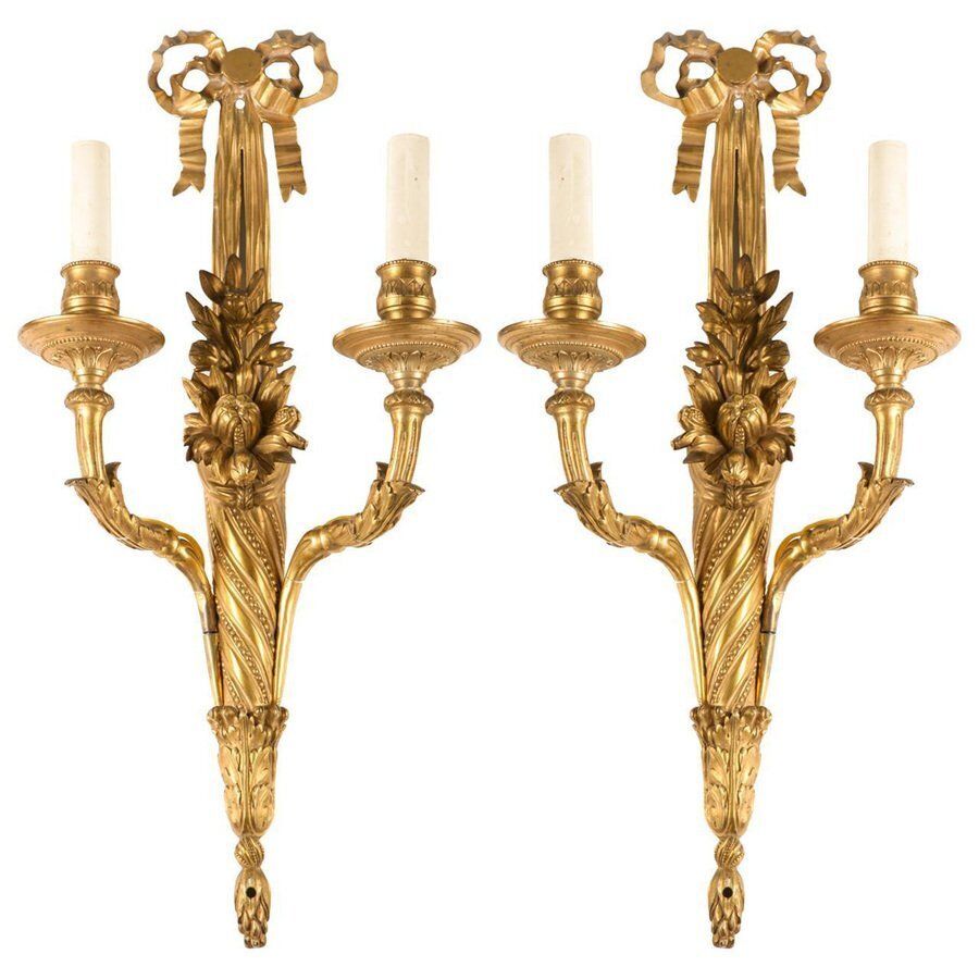 18th Century French Louis XVI Ormolu 2 Arm Sconces, 1780, Set Of 2 photo for sale