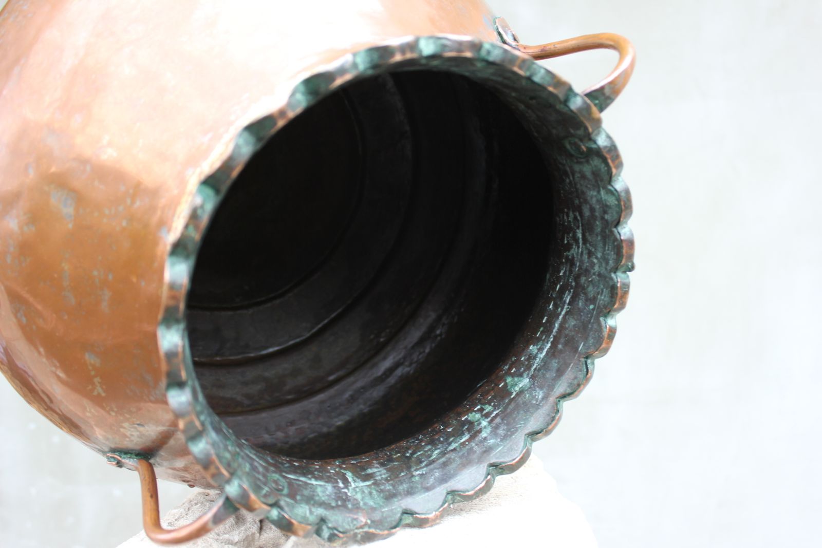 Large Antique Hand Hammered Copper Vessel, 19th Century Balkan Ottoman photo Home Decor