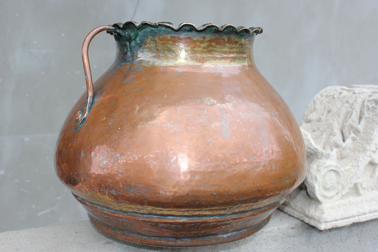 Large Antique Hand Hammered Copper Vessel, 19th Century Balkan Ottoman photo 355.0
