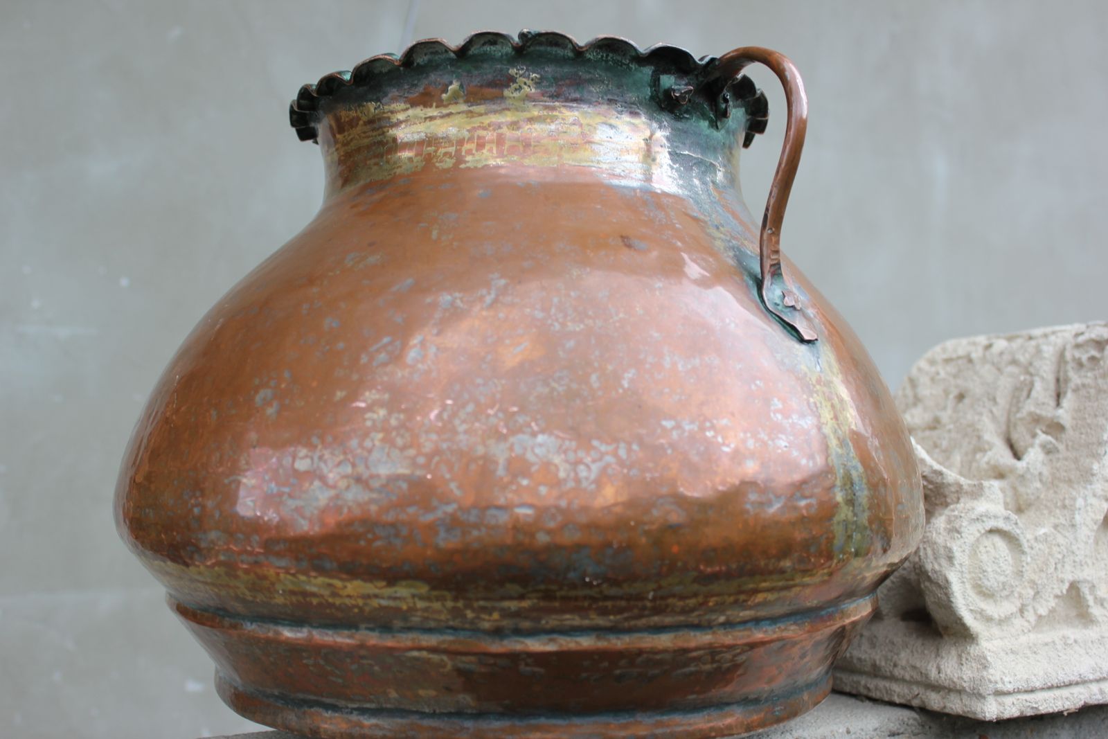 Large Antique Hand Hammered Copper Vessel, 19th Century Balkan Ottoman photo vintage