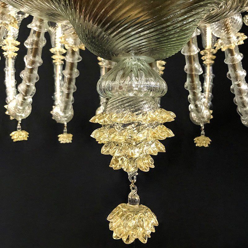 photo furniture Transparent And White Murano Glass Chandelier, 1950s