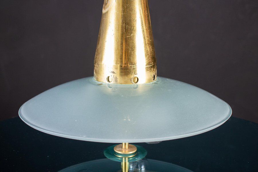 photo for sale Round Crystal And Brass Chandelier By Max Ingrand For Fontana Arte, 1940s