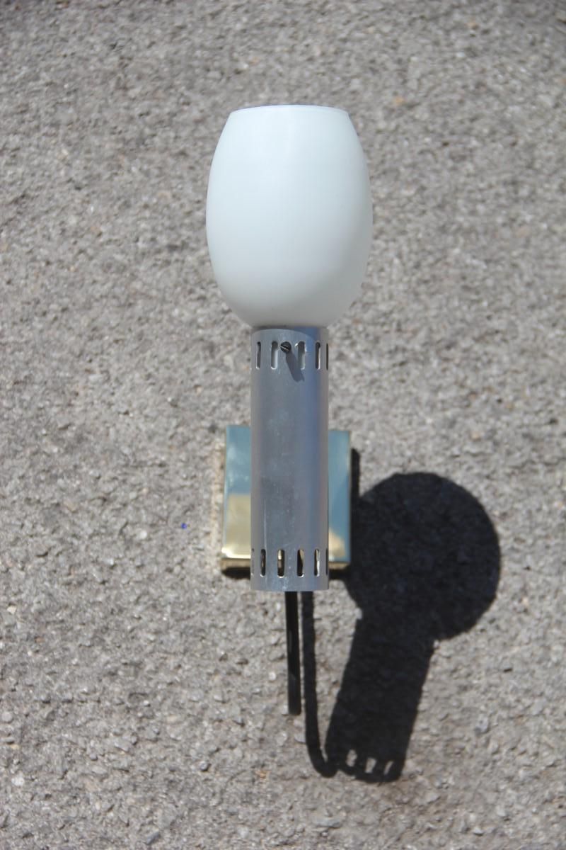 Midcentury Italian Sconce White Glass Black Metal Brass Aluminum, Stilnovo photo Lighting