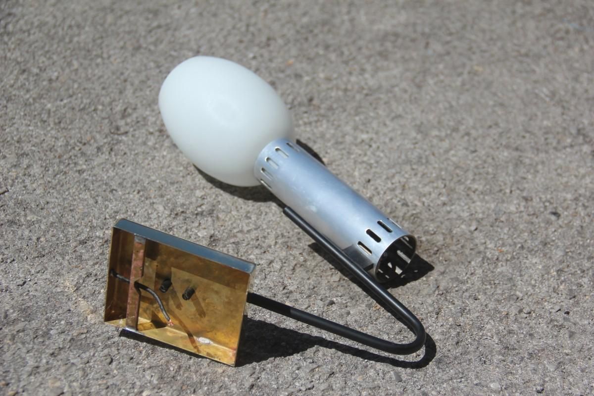 Lighting Midcentury Italian Sconce White Glass Black Metal Brass Aluminum, Stilnovo photo