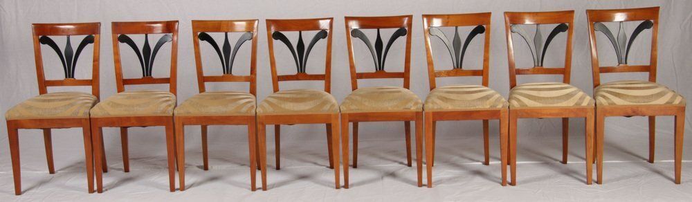Furniture Biedermeier Chairs In Cherrywood, 1920, Set Of 8 photo