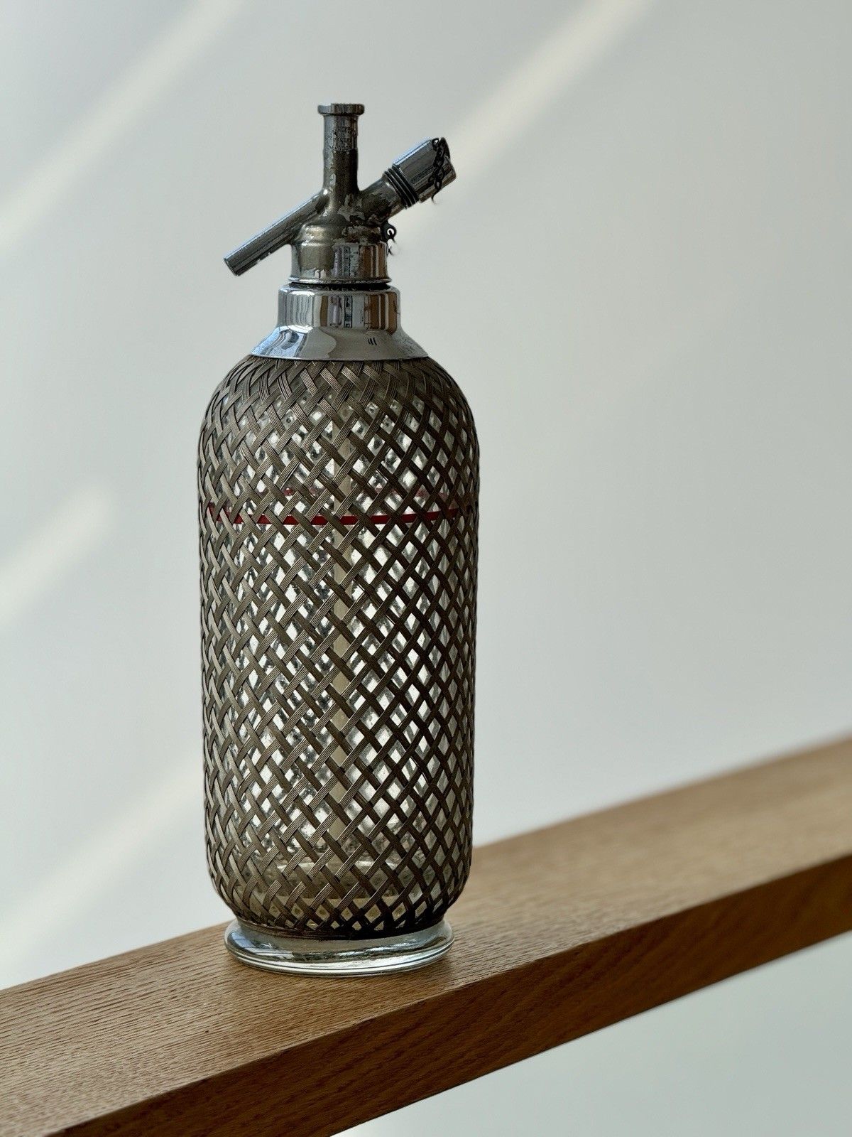 Antique Braided Metal Mesh Soda Siphon, Glass Bottle Made In Czechoslovakia photo furniture