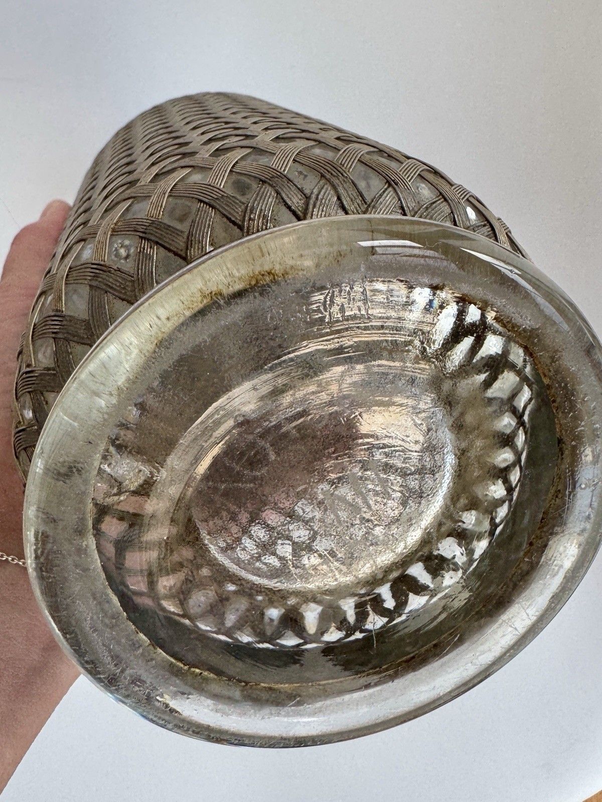 photo vintage Antique Braided Metal Mesh Soda Siphon, Glass Bottle Made In Czechoslovakia