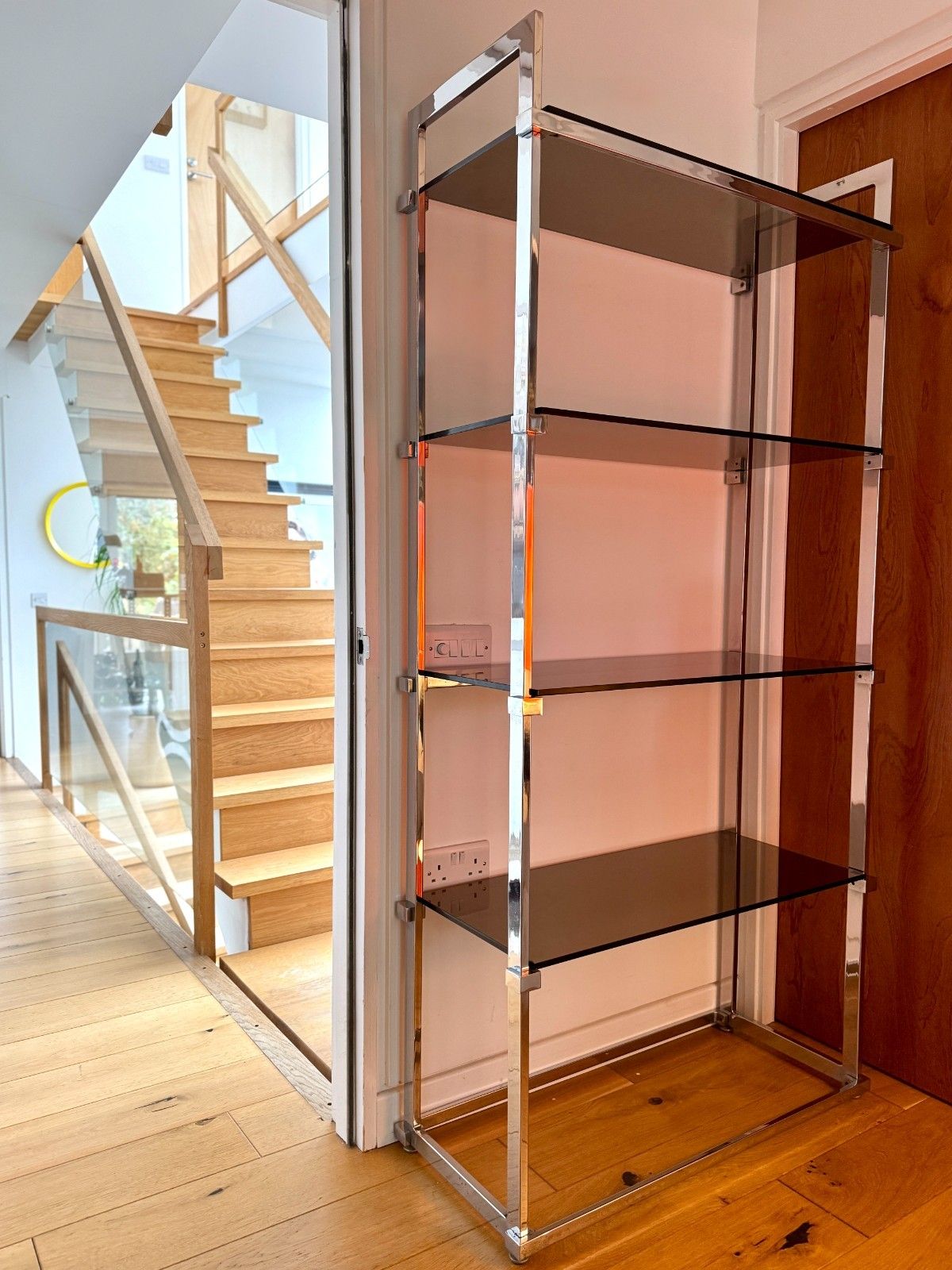 Pieff Lisse Chrome Plated Smoked Glass Shelving Unit/Bookcase, 1970s photo vinterior