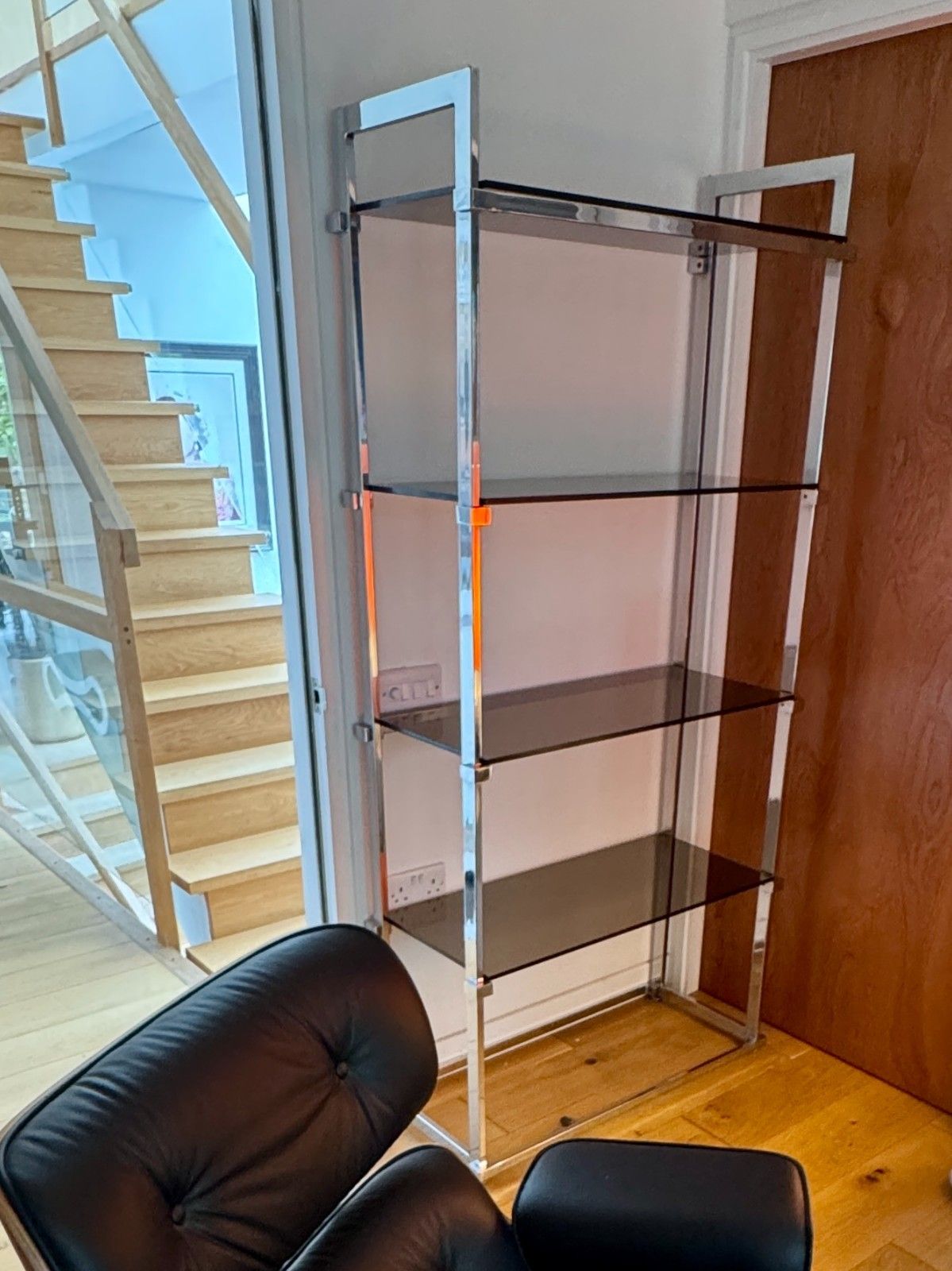 Pieff Lisse Chrome Plated Smoked Glass Shelving Unit/Bookcase, 1970s photo buy