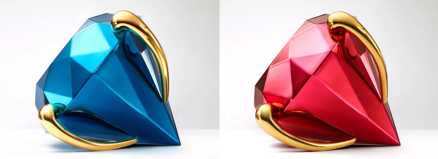 Jeff Koons The Pair Of Diamond Sculptures   Red And Blue