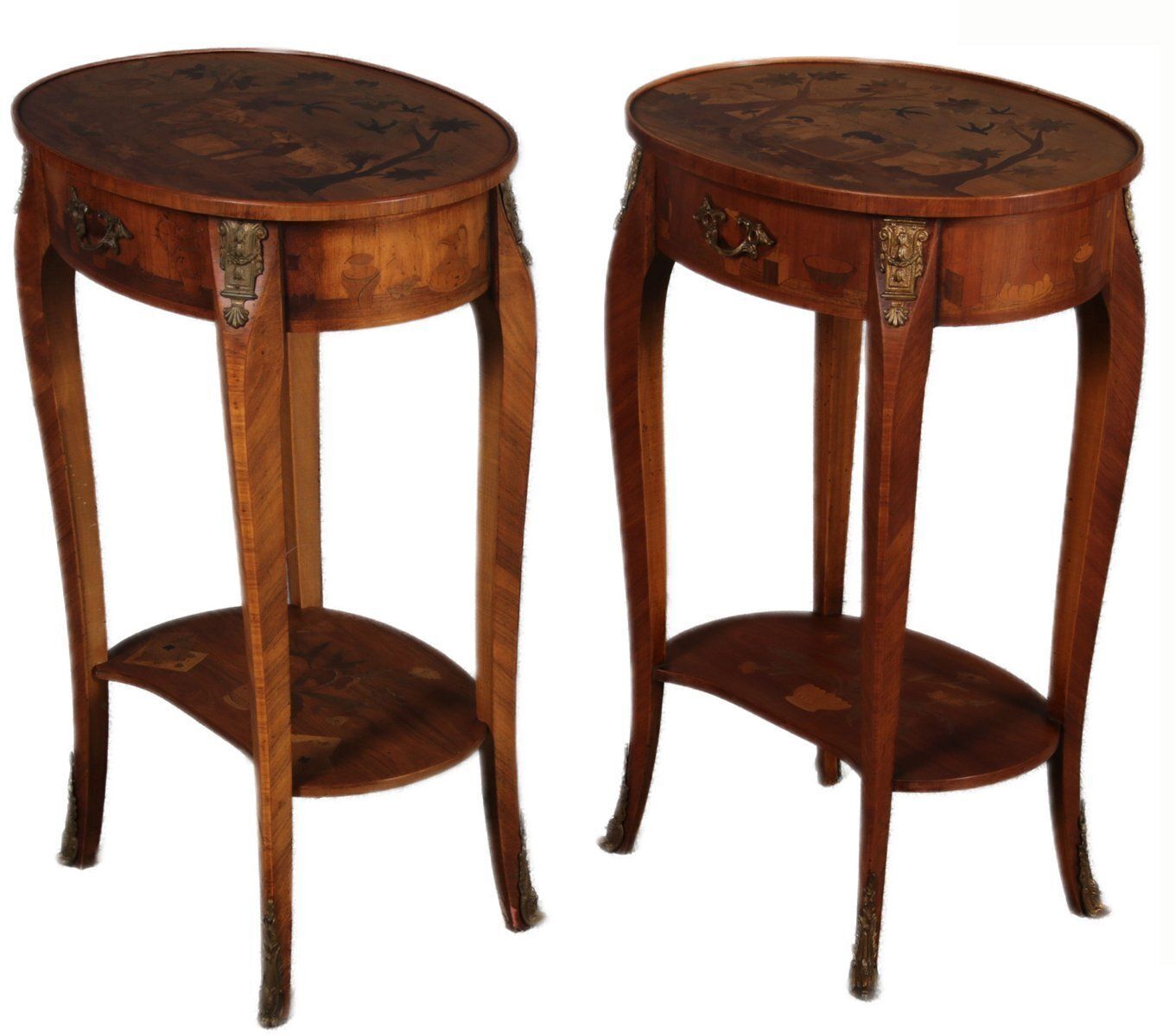 Antique Louis XV Style Side Tables With Chinoiserie Inlay, 1920s, Set Of 2