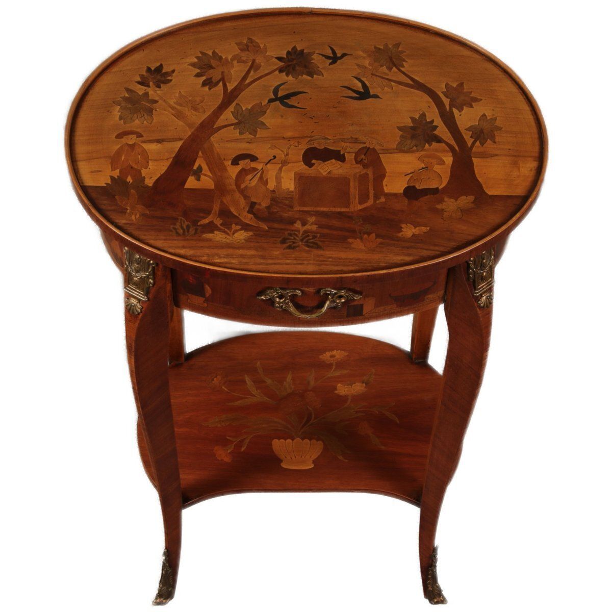 Antique Louis XV Style Side Tables With Chinoiserie Inlay, 1920s, Set Of 2 photo 1974.0