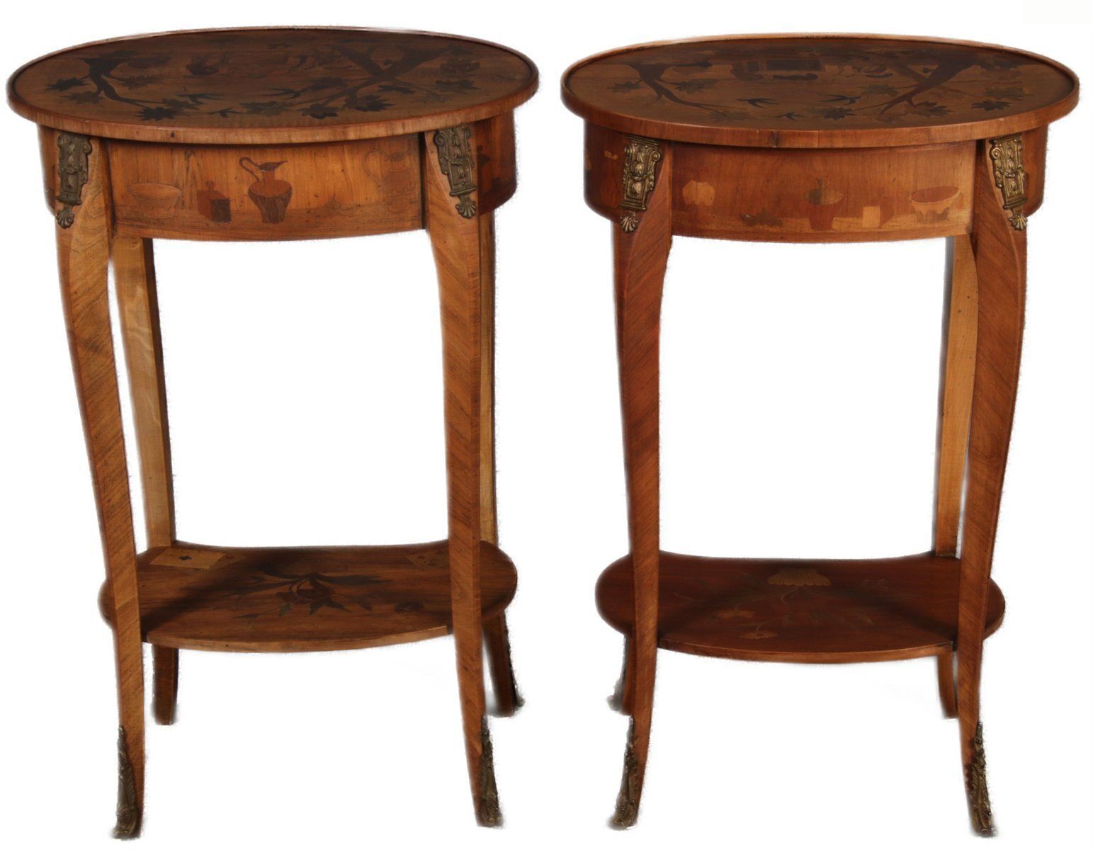 Antique Louis XV Style Side Tables With Chinoiserie Inlay, 1920s, Set Of 2 photo vinterior