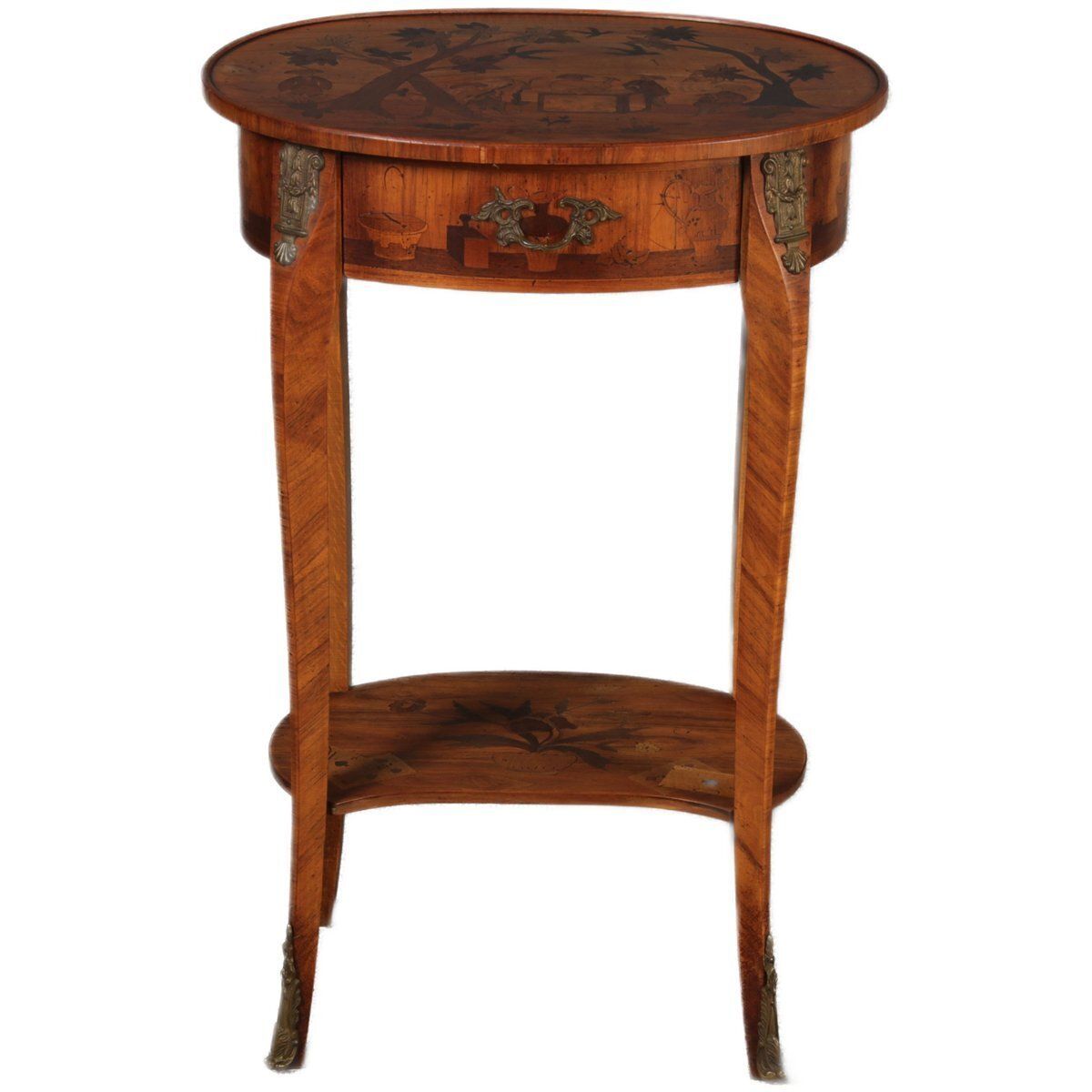 Antique Louis XV Style Side Tables With Chinoiserie Inlay, 1920s, Set Of 2 photo vintage