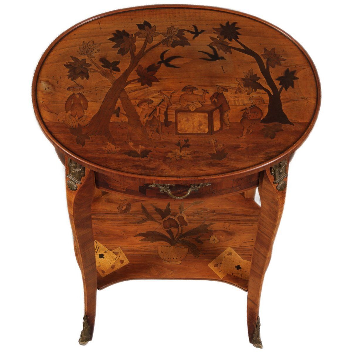 photo furniture Antique Louis XV Style Side Tables With Chinoiserie Inlay, 1920s, Set Of 2