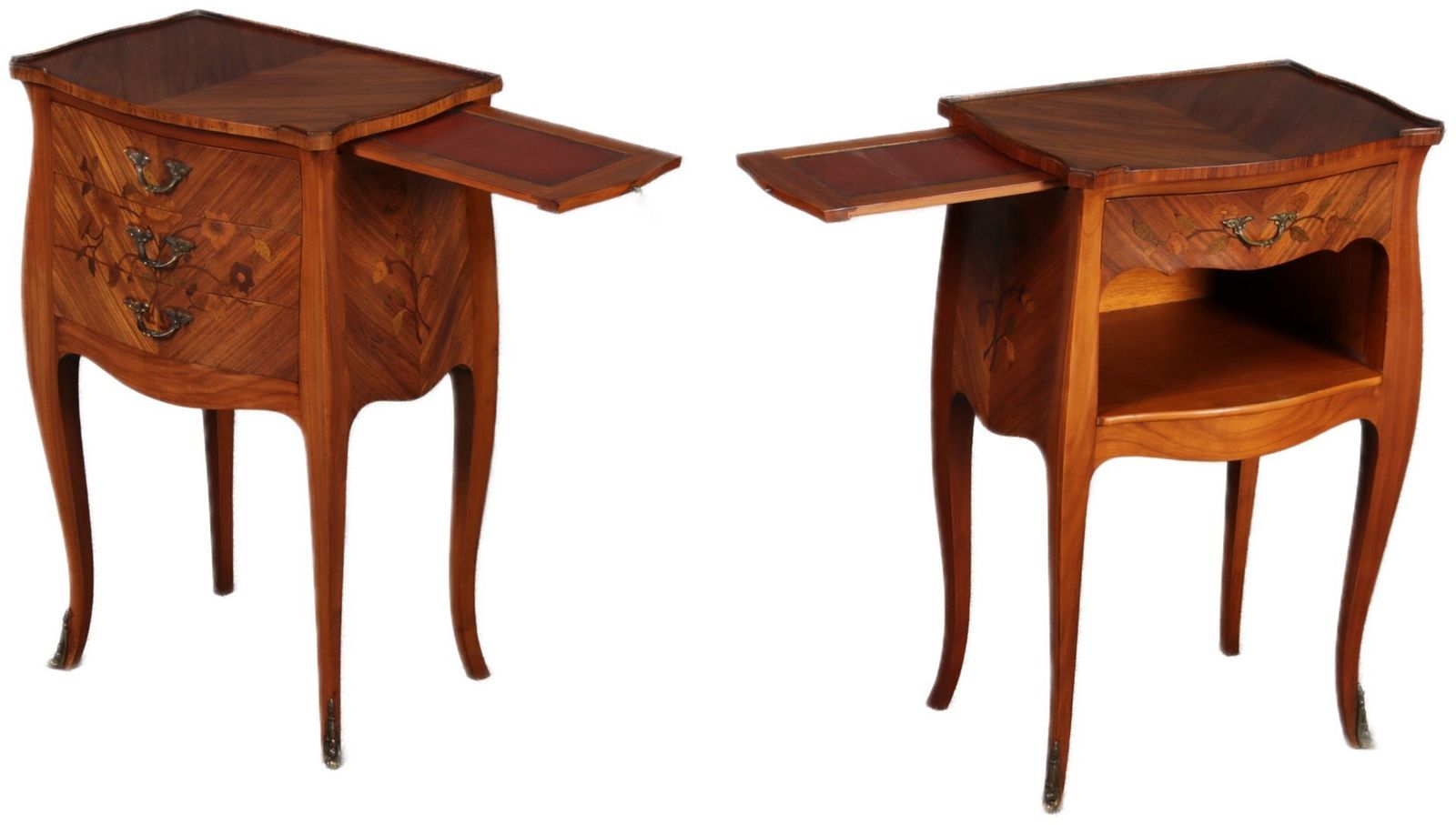 Antique Louis XV Style Bedside Tables With Floral Inlays, 1915, Set Of 2 photo furniture