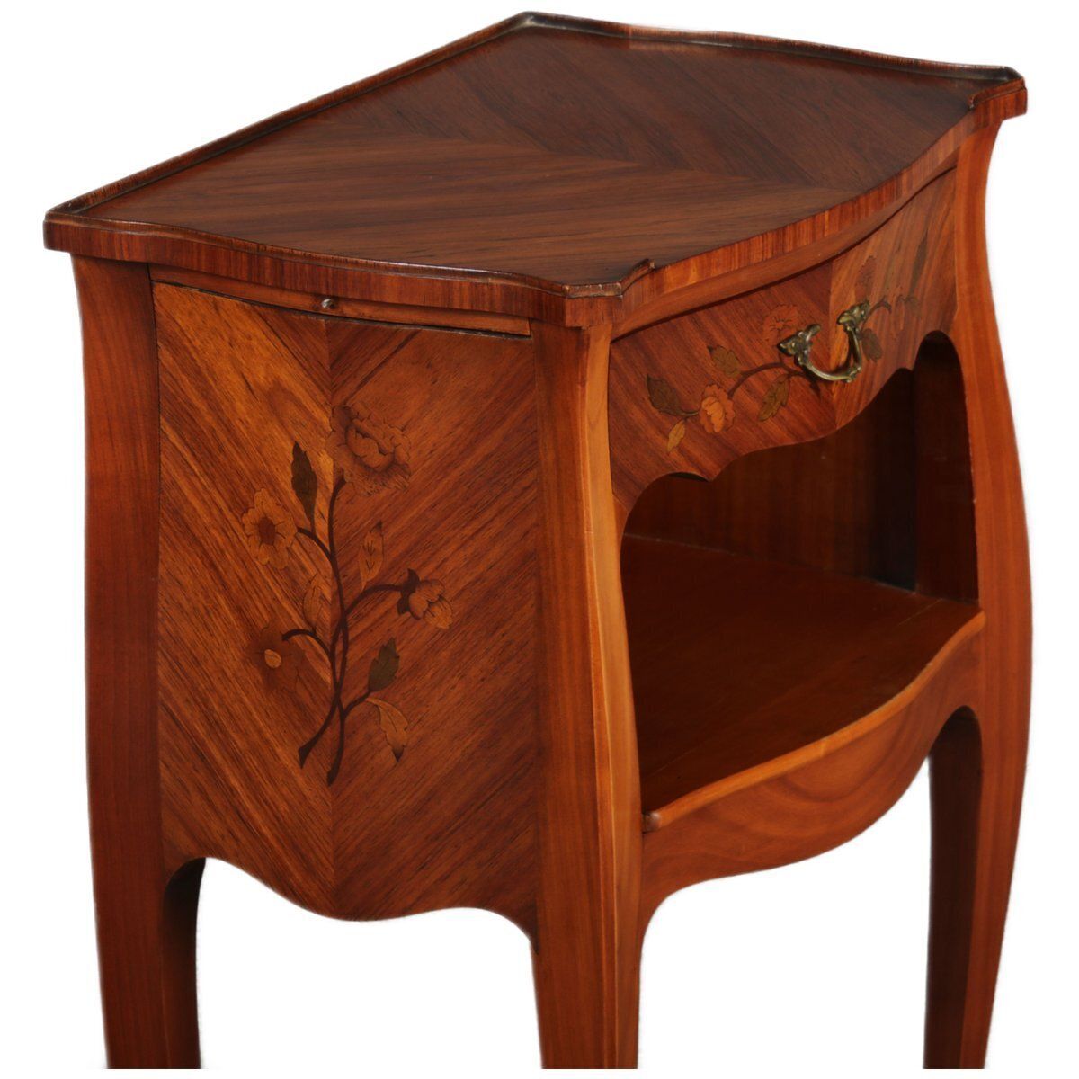 Antique Louis XV Style Bedside Tables With Floral Inlays, 1915, Set Of 2 photo buy