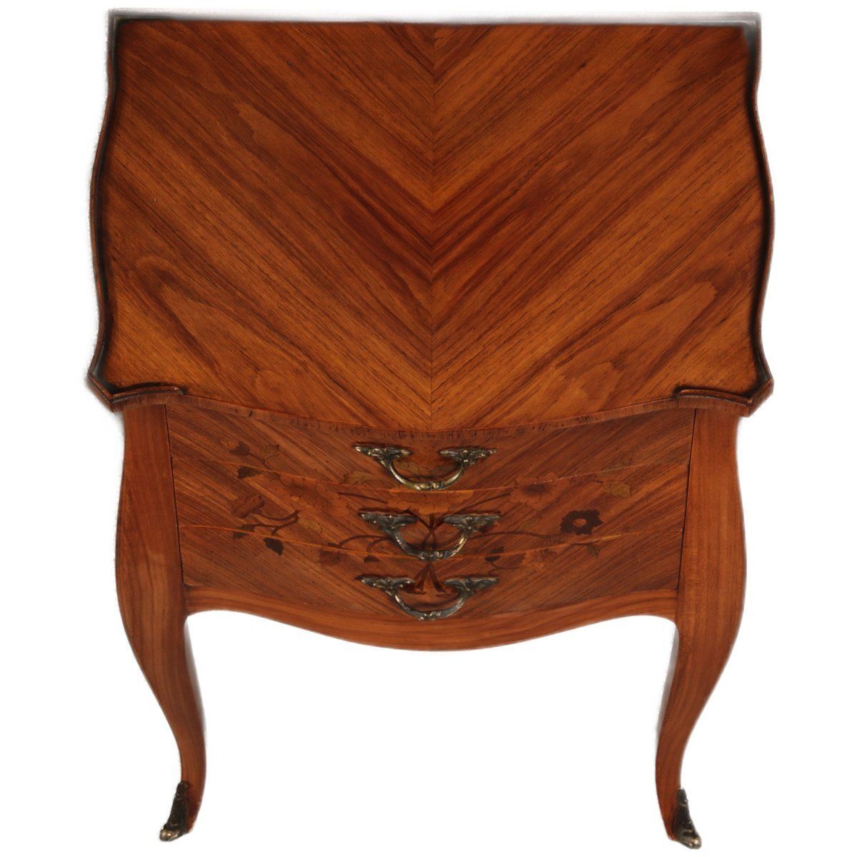 photo furniture Antique Louis XV Style Bedside Tables With Floral Inlays, 1915, Set Of 2