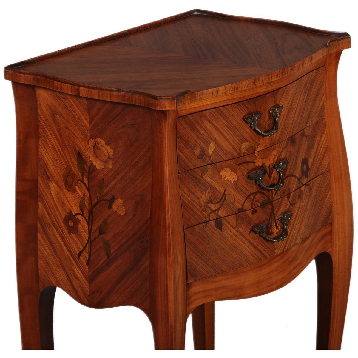 1752.0 Antique Louis XV Style Bedside Tables With Floral Inlays, 1915, Set Of 2 photo